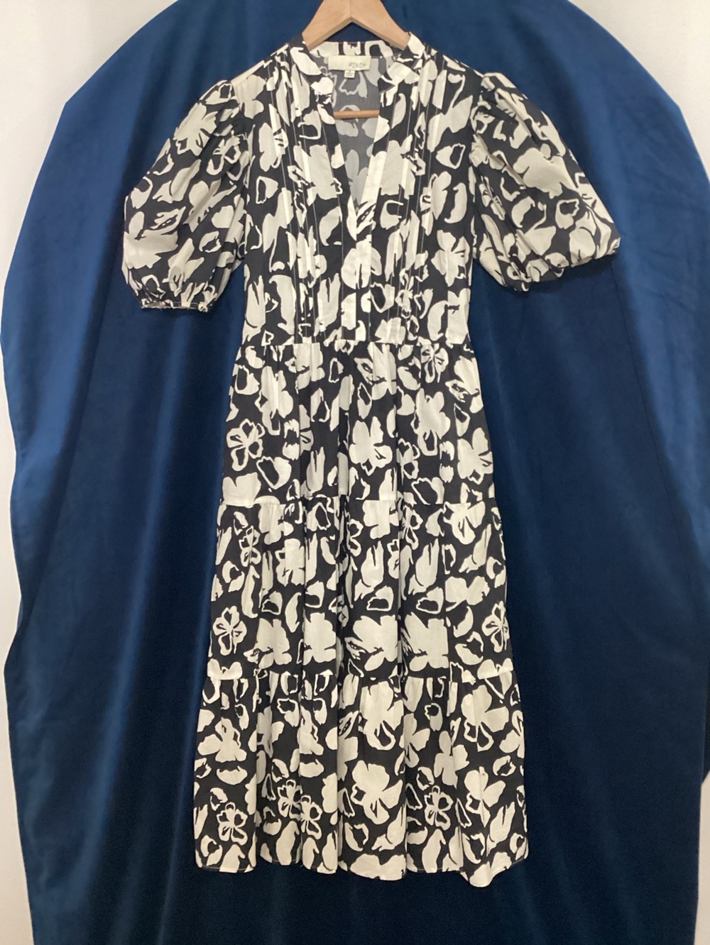 PINCH Black & Cream Floral Tiered Midi Dress Women’s Size S - NWOT